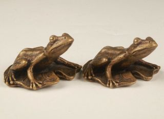 2 CHINESE BRONZE HAND CASTING FROG FIGURINES STATUE GOOD LUCK DECORATIVE GIFT 5