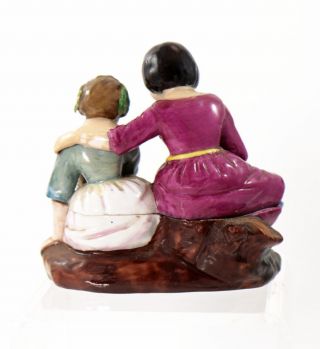 Victorian porcelain fairing cosmetic box,  children with rabbit,  19th c.  [F114] 2