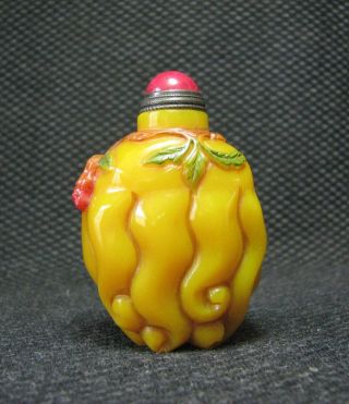 Tradition Chinese Glass Carve Fingered Citron Design Snuff Bottle//