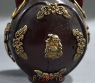 Rare Collectable Handwork Old Miao SIlver Inlay Amber Carve Buddha Snuff Bottles 2