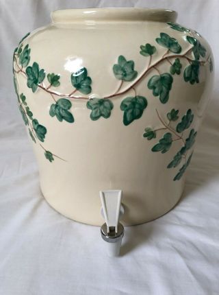 Large Stoneware Cream Color With Ivy Design Water Cooler Crock Spigot 2.  5 Gallon