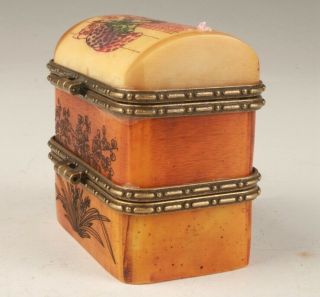 PRECIOUS CHINESE CATTLE BONE JEWELRY BOX HAND PAINTING BEAUTY CRAFTS COLLEC M 5