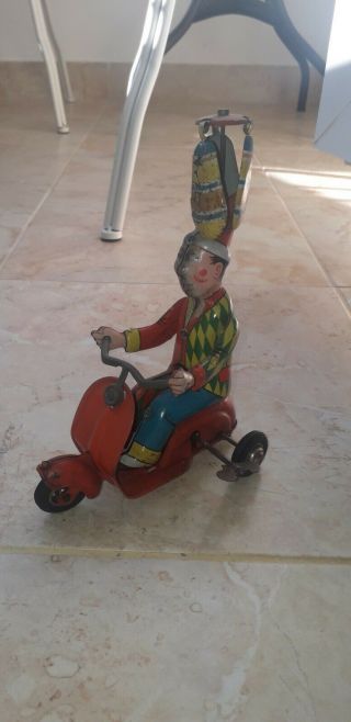 Vintage Clown On Vespa Toy Made In Western Germany D.  B.  G.  M.