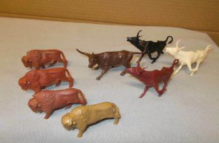 Marx Wagon Train Playset Buffalo (4) & Steers (4) For Your Playset L@@k