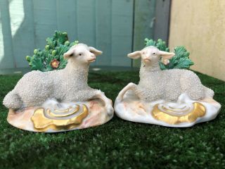 Pair 19thc Samson,  France Porcelain Sheep With Decorative Bocages C1890s
