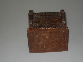 Antique Folk Art Carved Mahogany Wood Snuff Box Made With Pegs