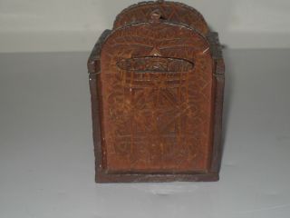 ANTIQUE FOLK ART CARVED MAHOGANY WOOD SNUFF BOX MADE WITH PEGS 3