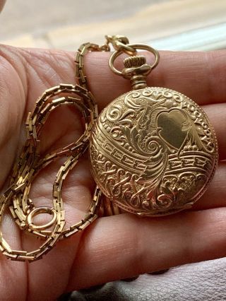 Antique England Watch Co.  Gold Filled Pocket Pendant Watch & 12k Gf Chain
