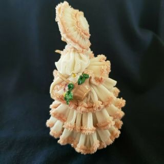 Antique Dresden Porcelain Lace Figurine Lady With Flower Basket 6 Inches Tall 4