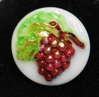 Vintage Glass Fruit Button Hand Painted Raspberry Grape W Gold 1/2 F
