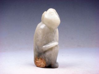 Old Nephrite Jade Hand Carved Sculpture Seated Monkey Stratching Head 01291907