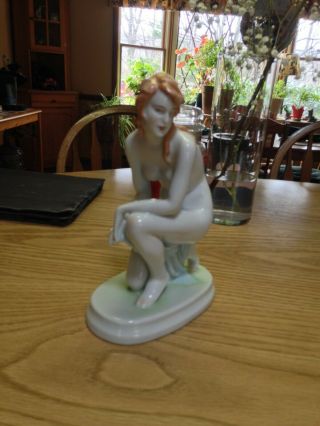 Hungarian Porcelain Zsolnay " Naked Woman " Hand Painted 9 Inches High Pristine