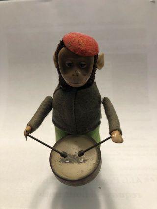 Vintage Schuco Monkey Playing Drum Windup Toy W/key