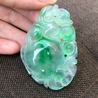 Rare Natural Jadeite Jade Ice Green Peach & Pi Xiu Handwork Chinese Luck Pendant