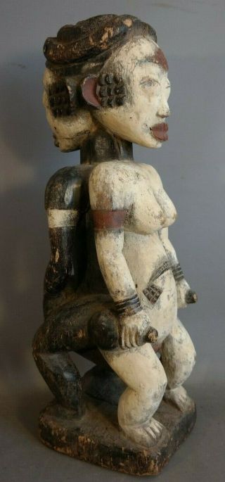 Lg Vintage African Wood Carved Double Nude Male / Female Old Fertility Statue