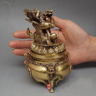 Chinese Buddhism Vajra King Kong Mahakala Brass Statue Incense Burner 2