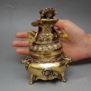 Chinese Buddhism Vajra King Kong Mahakala Brass Statue Incense Burner 3
