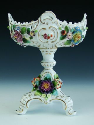 Antique Vtg SIGNED Sitzendorf German Hand Painted Porcelain Compote Vase 2