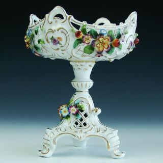 Antique Vtg SIGNED Sitzendorf German Hand Painted Porcelain Compote Vase 3