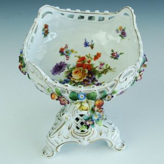 Antique Vtg SIGNED Sitzendorf German Hand Painted Porcelain Compote Vase 5