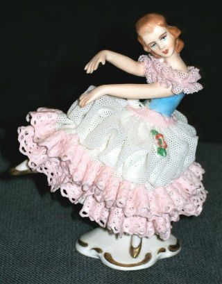 ANTIQUE GERMAN DRESDEN LACE YOUNG LADY BALLERINA DANCER PORCELAIN FIGURINE 2