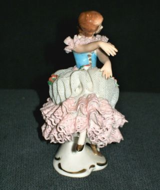 ANTIQUE GERMAN DRESDEN LACE YOUNG LADY BALLERINA DANCER PORCELAIN FIGURINE 3