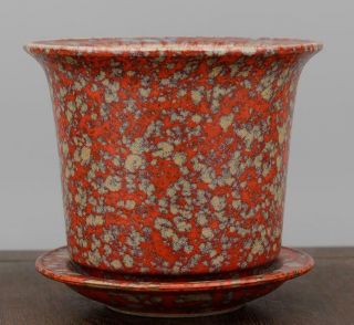 Chinese Old Hand Made Kiln Red Glaze Porcelain Flower Pot \qian Long Mark D02