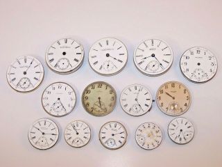 Vintage Waltham Pocket Watch Movements,  18s P.  S.  Bartlett,  24 Hr Dial,  Premier &more