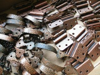 VTG 19 Rustic Hammered Copper Cabinet Door Drawer Pulls Handles 28 Hinges screws 2