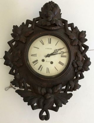 24 " Antique Carved German Black Forest Wood Clock J.  Belin A Pradelles