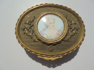 Antique 19th C French Bronze Lady Portrait Oval Jewelry Trinket Box Artist Sgnd
