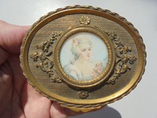 Antique 19th C French Bronze Lady Portrait Oval Jewelry Trinket Box Artist Sgnd 2