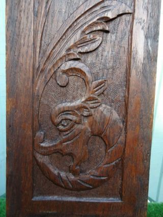 19thc Gothic Wooden Oak Panel With Gargoyle Figure & Leaves C1880s