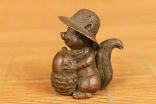 Lovely Chinese Old Red Copper Handmade Squirrel Statue Figure Hand Piece