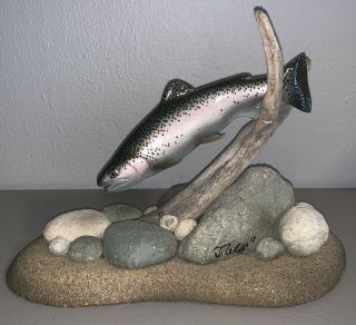 2013 Thomas J.  Wolf Hand Carved Fish Statue Trout Wood Wooden