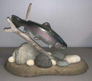 2013 Thomas J.  Wolf Hand Carved Fish Statue Trout Wood Wooden 2