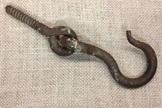 Old Swivel Plant Hook & Eye Porch Lag Screw Rustic 6 7/8 X 3/8” Wrought Iron