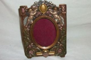 Vintage Art Nouveau Polychrome Bronze Metal Cherub Picture Frame Hp Paris Apt