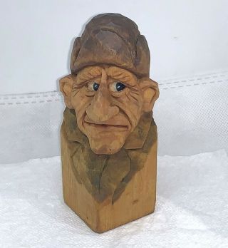 Carved Wood Caricature " Jonathan " By Pete Leclair,  4.  5 "