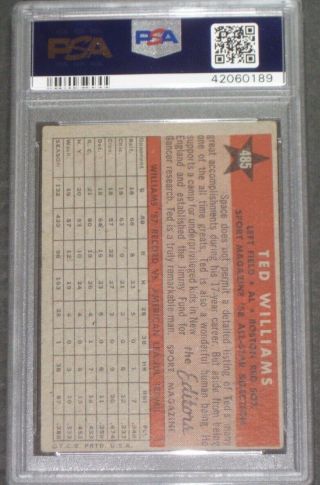 1958 Topps TED WILLIAMS Baseball Card 485 PSA 4 VG - EX Boston Red Sox Vintage 3