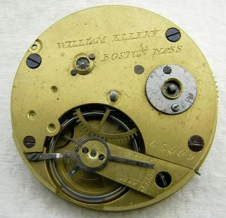 Antique 1863 18s Waltham William Ellery Key Wind Pocket Watch Movement Parts