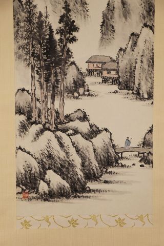 JAPANESE HANGING SCROLL ART Painting Sansui Landscape Asian antique E7853 5