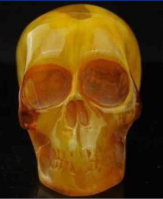 11.  5 Cm China Collectibles Skull Burma Artificial Amber Yellow Statue Carving