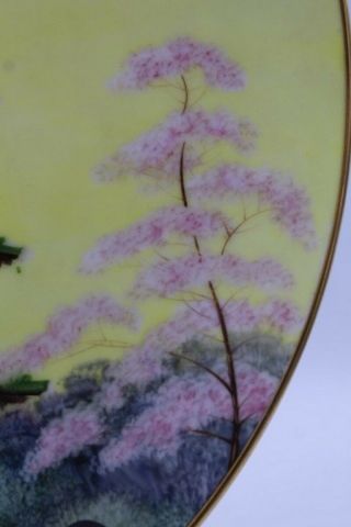 Vintage Hand Painted Japanese Plate K Satoru Pagoda Cherry Blossoms Colorful 4