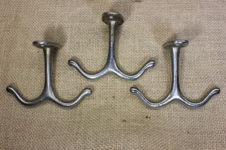 3 Coat Hooks Under Shelf Cup Pot Hangers Wardrobe Nickel Cast Iron Old Vintage