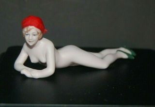 Antique German Bathing Beauty Bisque Nude Doll Figurine Red Cap 4 1/4 " 1920 - 30s