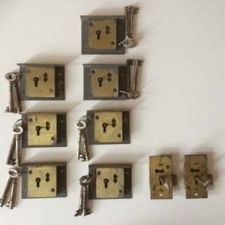 9 Vintage Cabinet Locks - Secure 4 Lever With 2 Keys & Secure 2 Lever With 1 Key