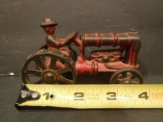 Antique Vintage Cast Iron Fordson Tractor With Driver Red Paint & Tires 4
