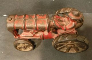 Antique Vintage Cast Iron Fordson Tractor With Driver Red Paint & Tires 6