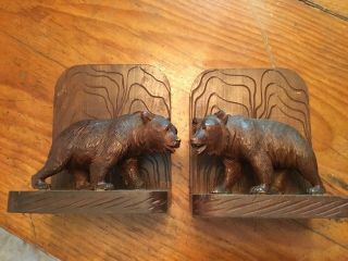 Antique Vintage Hand Carved Black Forest Bear Bookends